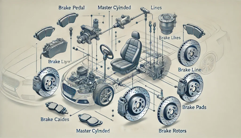 Diagram of brake system components and their functions.