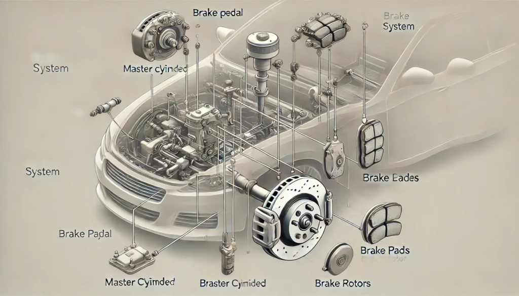 Diagram of brake system components and their functions.