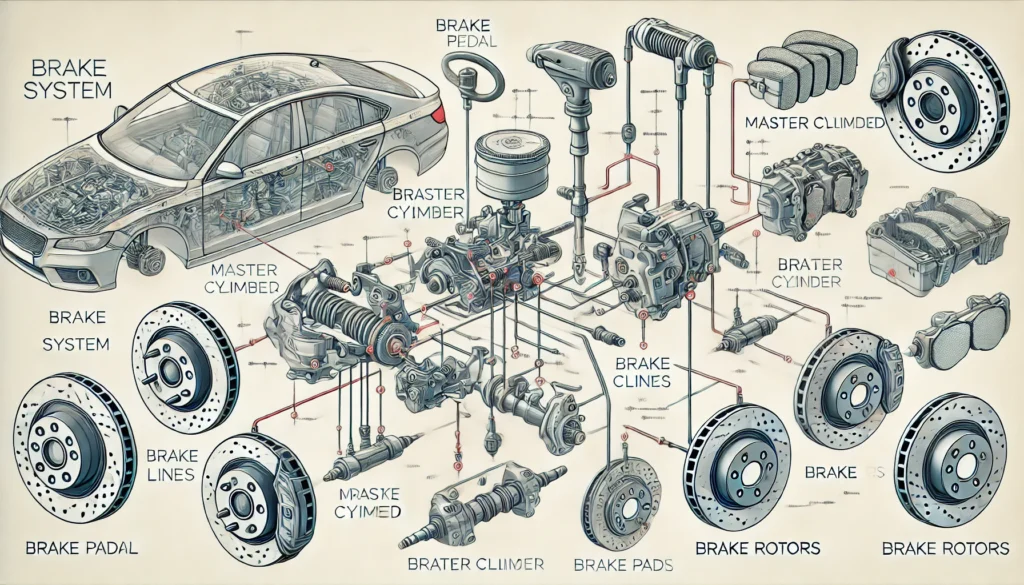 Diagram of brake system components and their functions.