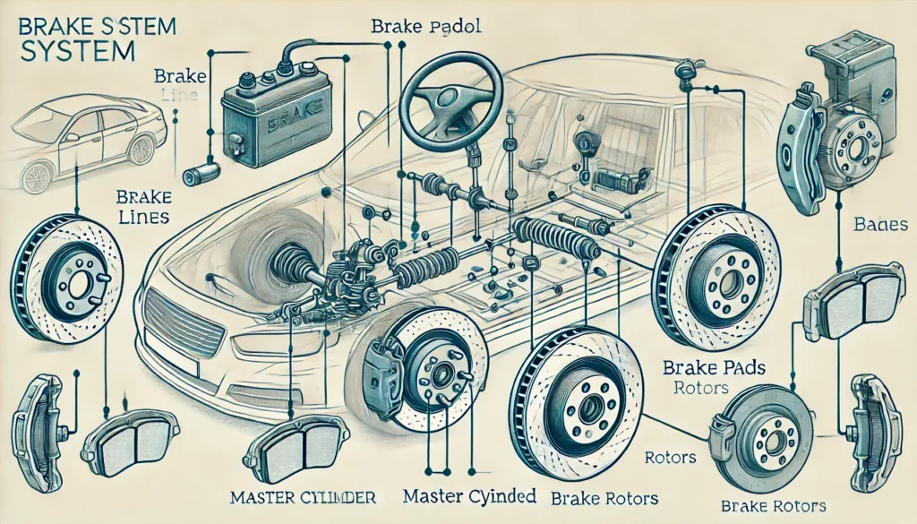 Diagram of brake system components and their functions.