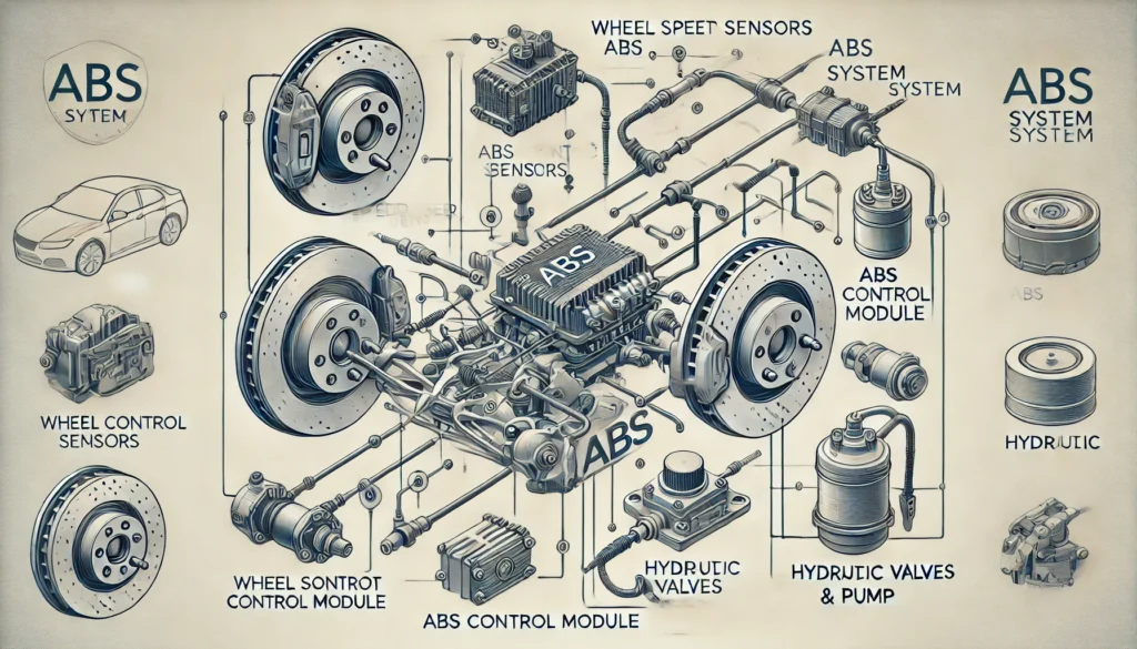 Diagram of ABS system components and their functions.