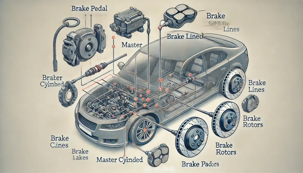 Diagram of brake system components and their functions.