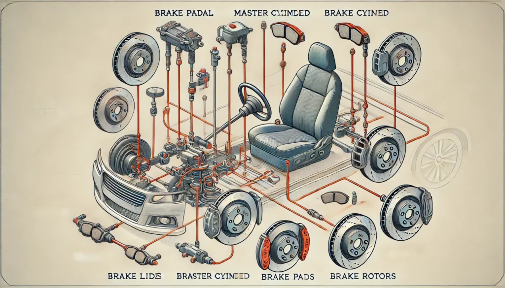 Diagram of brake system components and their functions.