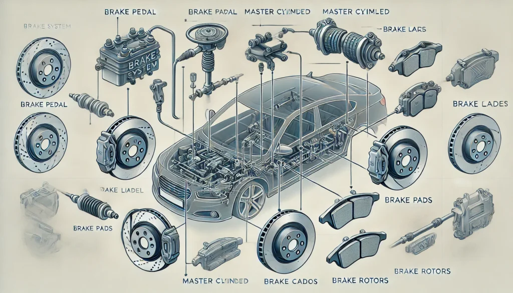 Diagram of brake system components and their functions.