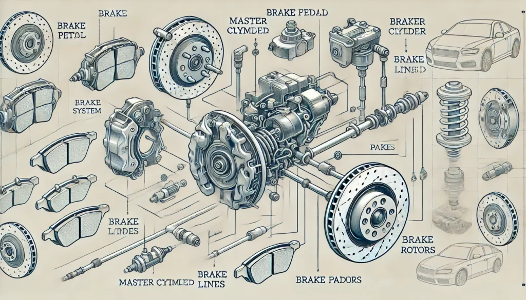 Diagram of brake system components and their functions.