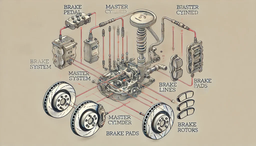 Diagram of brake system components and their functions.